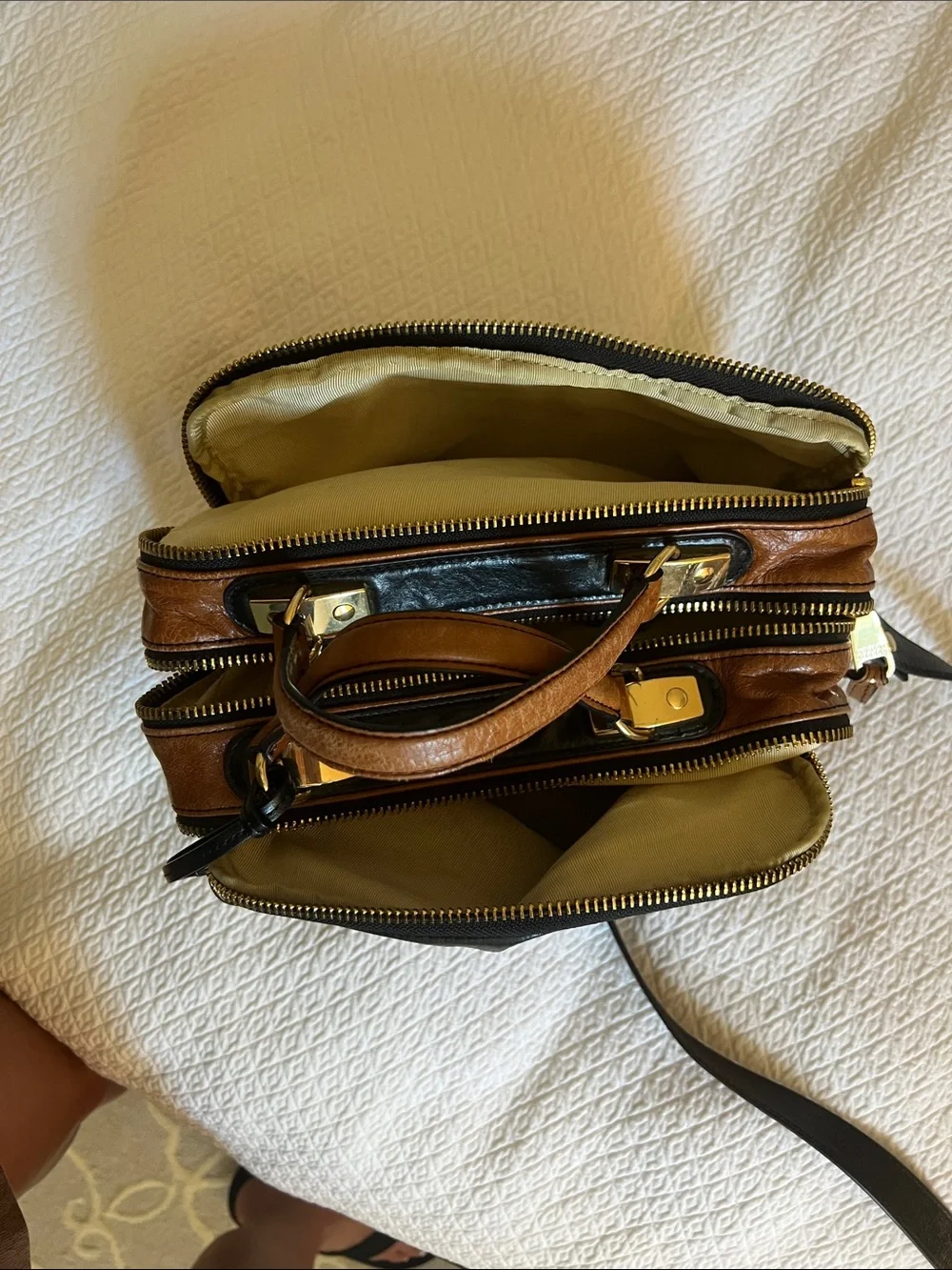 Badgley Mischka Black and Brown Two-Tone Leather Laptop Bag